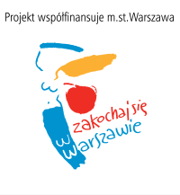 Logo zawiera na górze napis: Projekt współfinansuje m.st. Warszawa. Pod nim stylizowana postać syrenki z podpisem: Zakochaj się w Warszawie. 